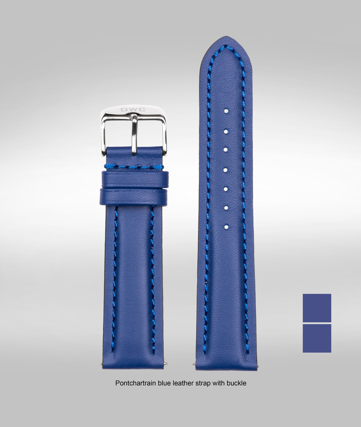 DWC Pontchartrain blue padded leather strap with buckle - 20mm