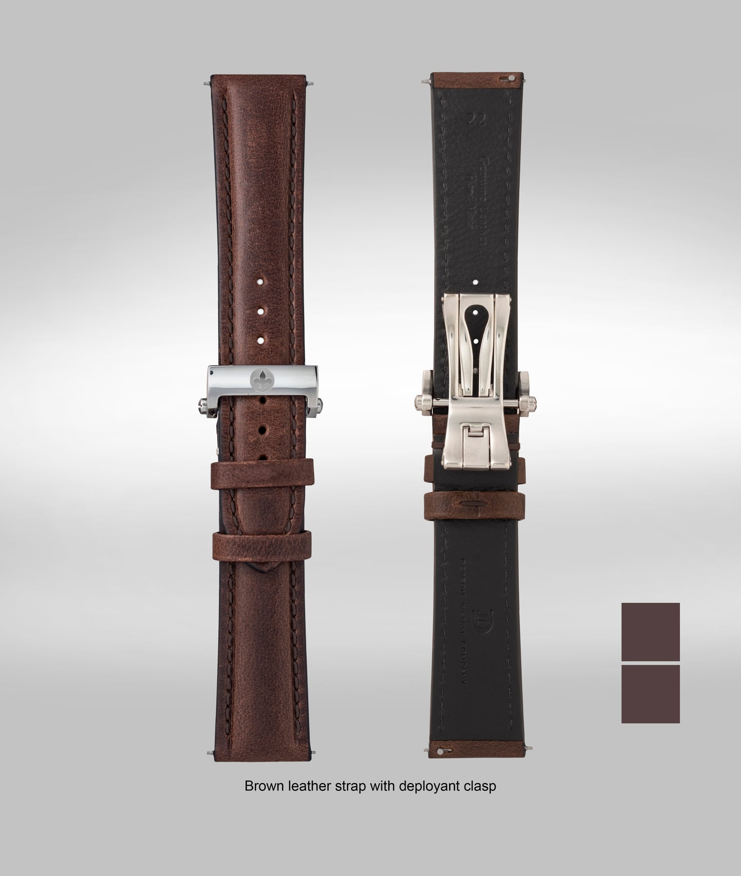 Brown padded leather strap - 22mm