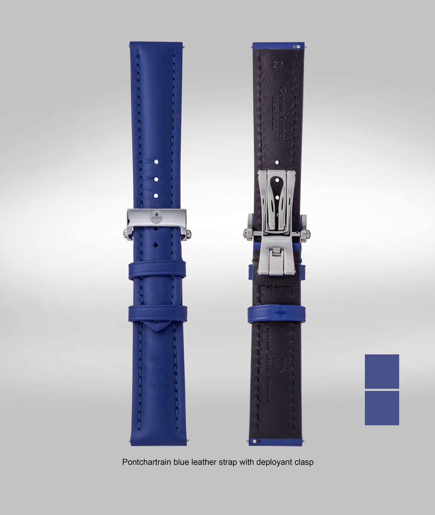 Pontchartrain blue padded leather strap - 22mm