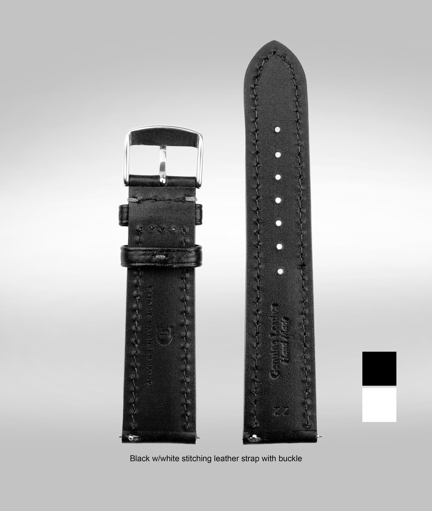 Black w/white stitch padded leather strap - 22mm