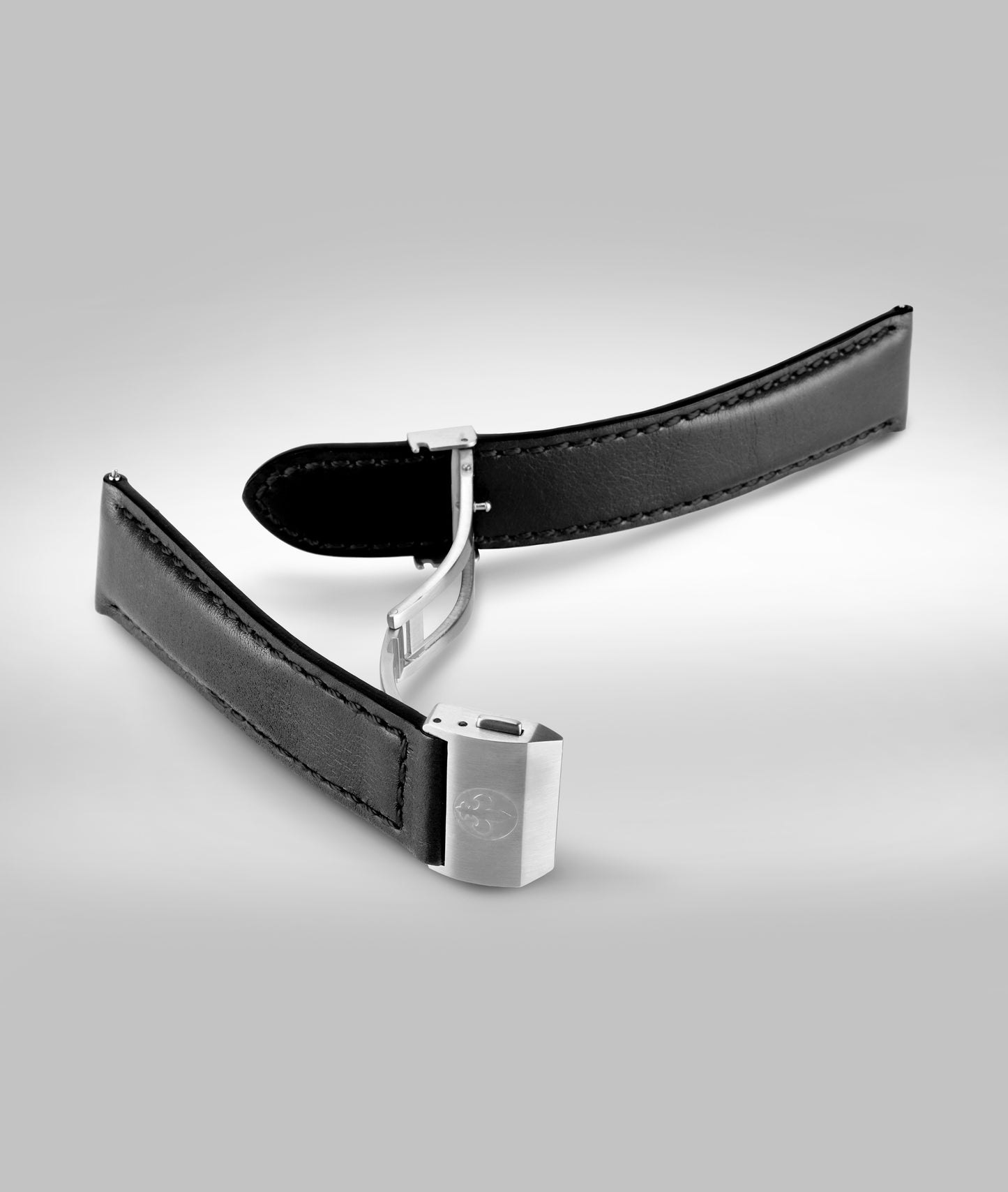 Black padded leather strap - Micro slide clasp- 22mm