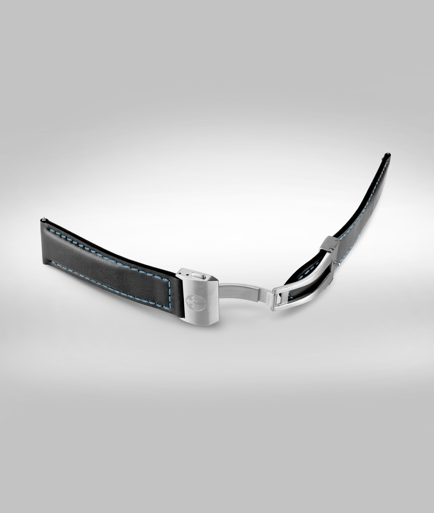 Black with light blue padded leather strap - Micro slide clasp - 22mm