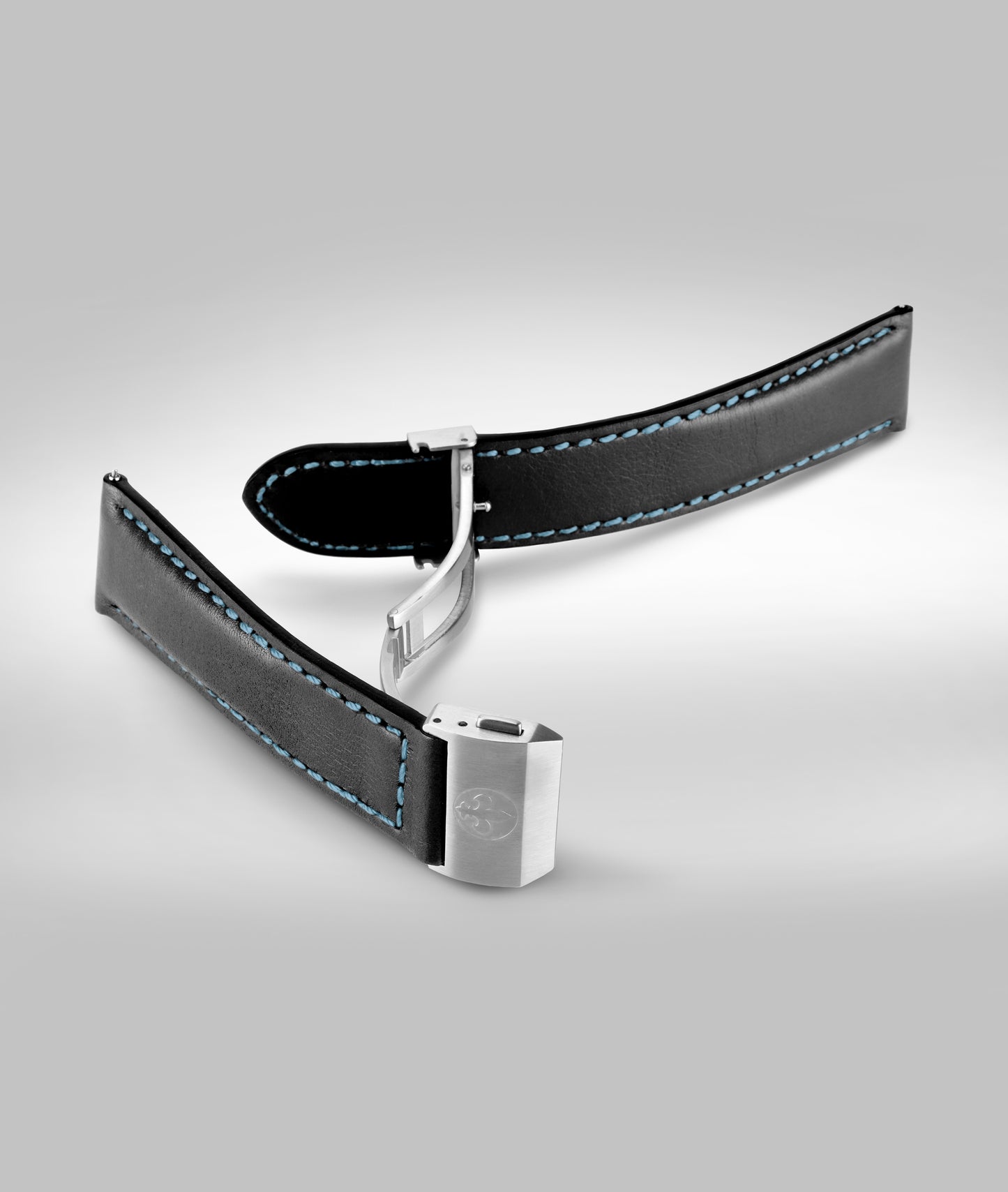 Black with light blue padded leather strap - Micro slide clasp - 22mm