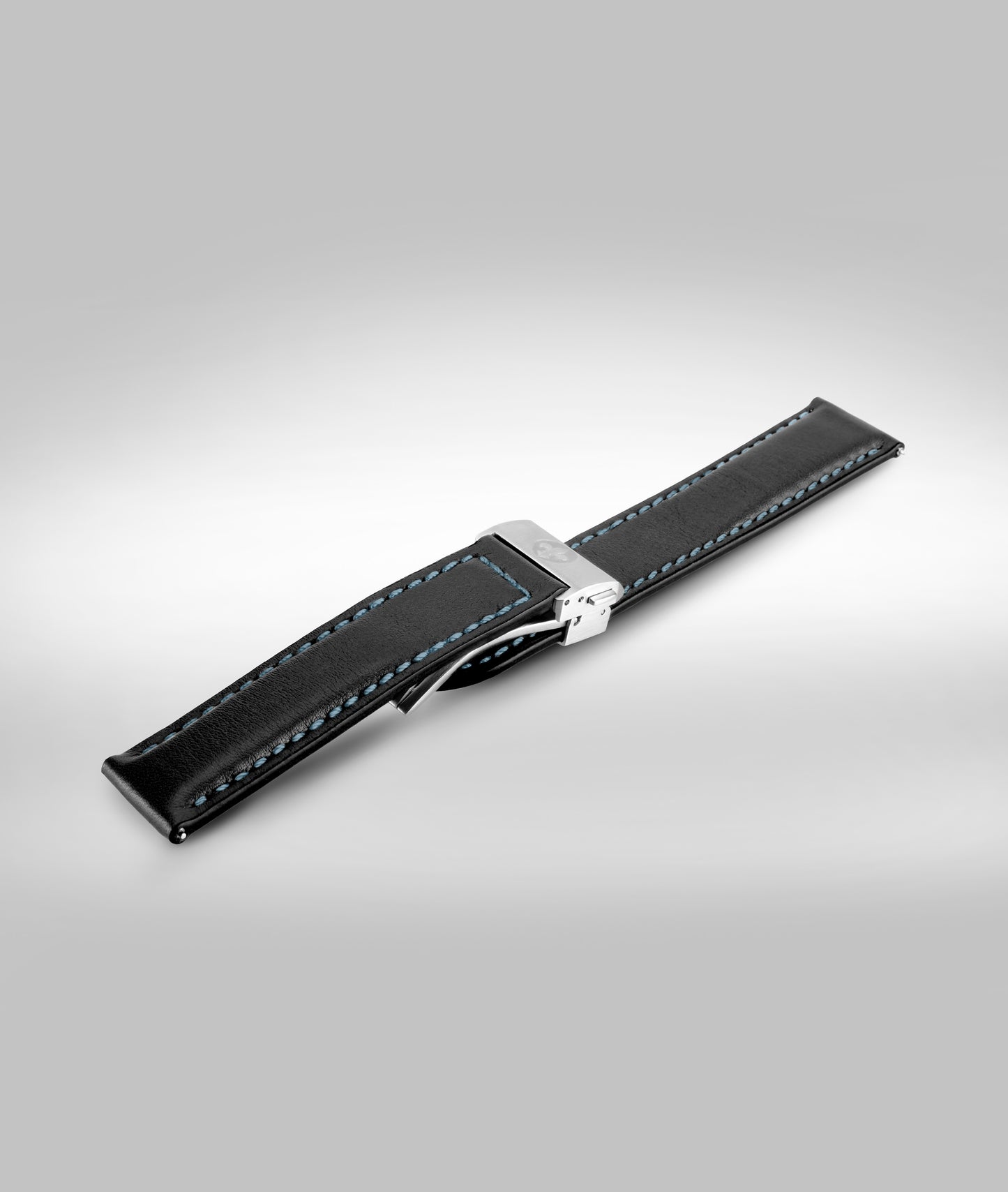 Black with light blue padded leather strap - Micro slide clasp - 22mm