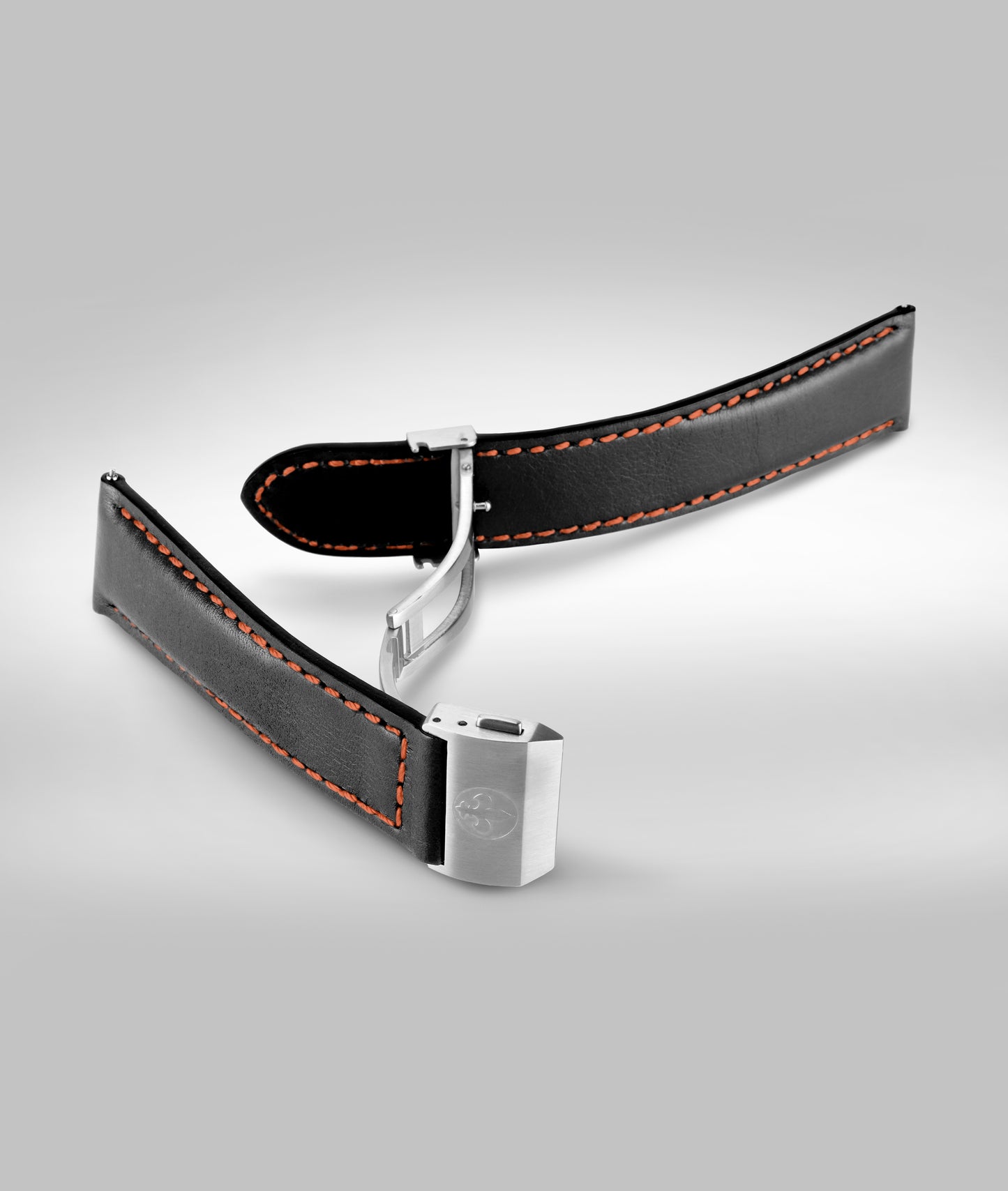 Black with orange padded leather strap - Micro slide clasp - 22mm
