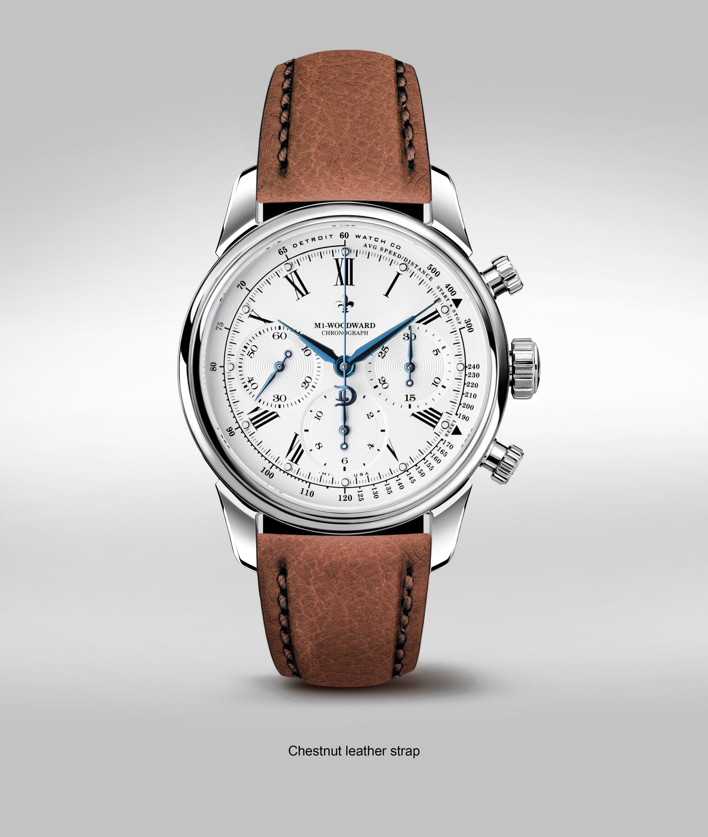 42mm M1-Woodward® Classic Roman Dial Chronograph Exhibition Blue Hands