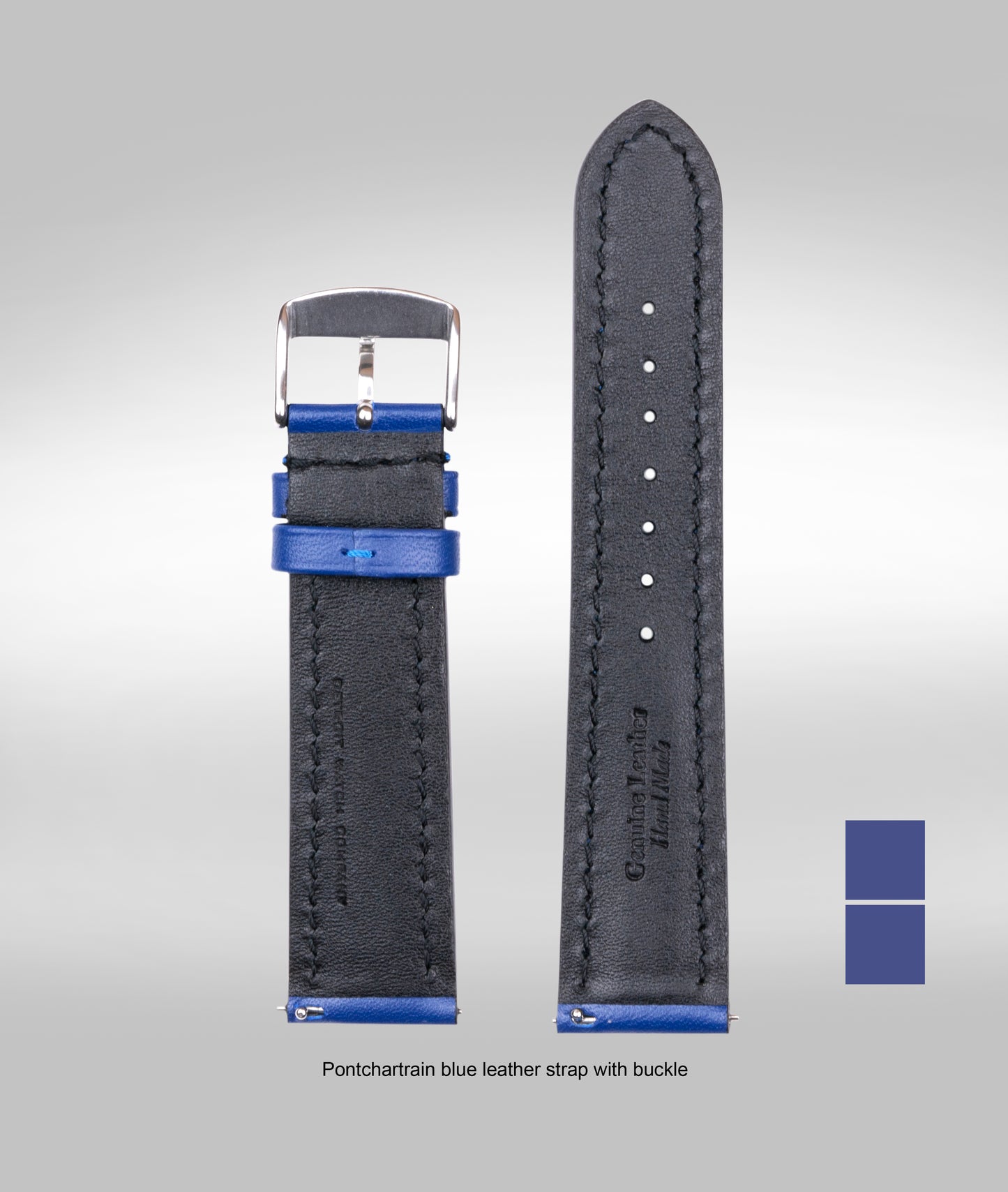DWC Pontchartrain blue padded leather strap with buckle - 20mm