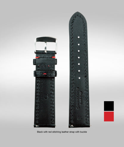 Black with red stitching padded leather strap - 22mm