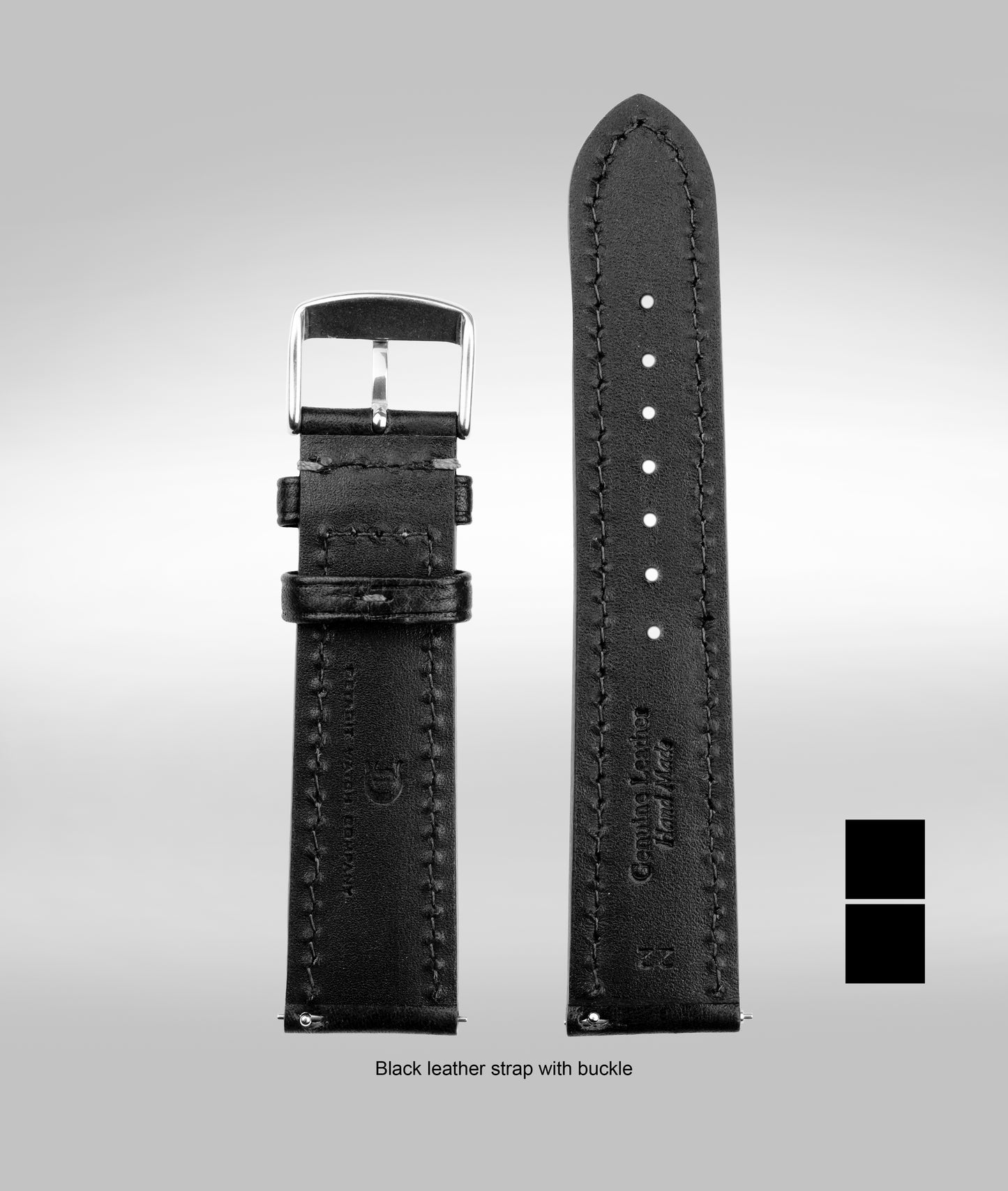 DWC black Padded leather strap with buckle - 20mm
