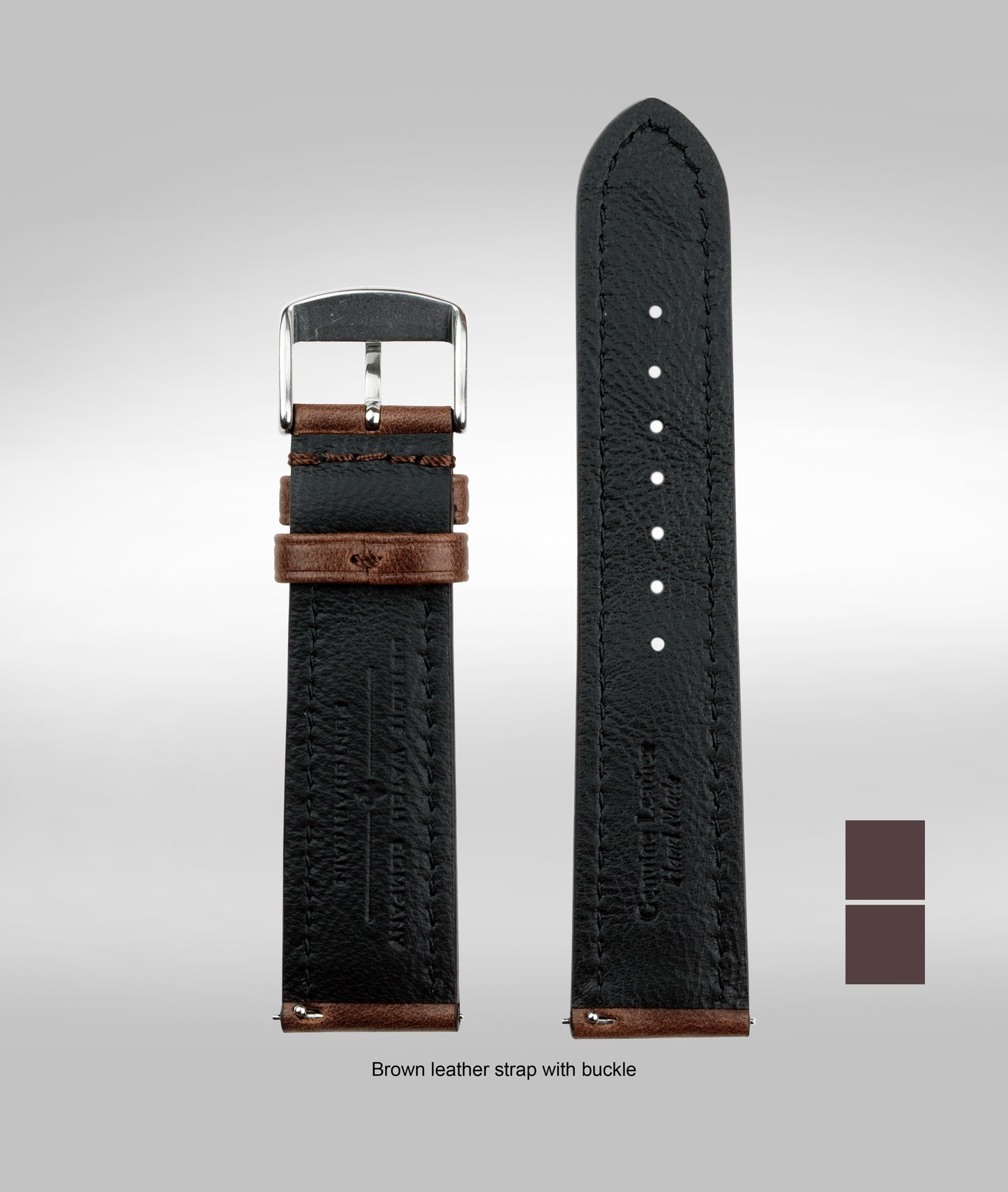 DWC dark brown padded leather strap with buckle - 20mm