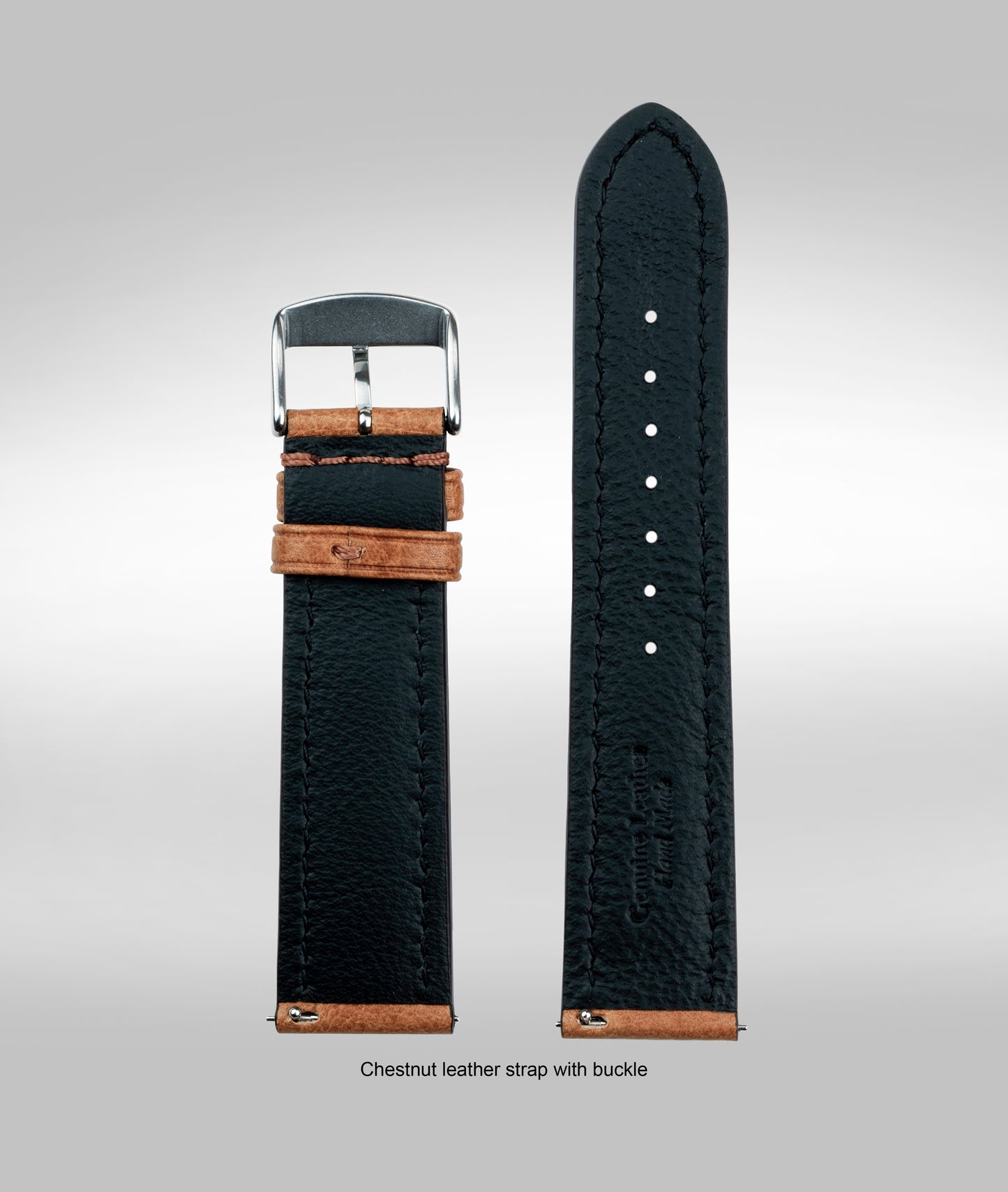 Chestnut padded leather strap with buckle - 20mm