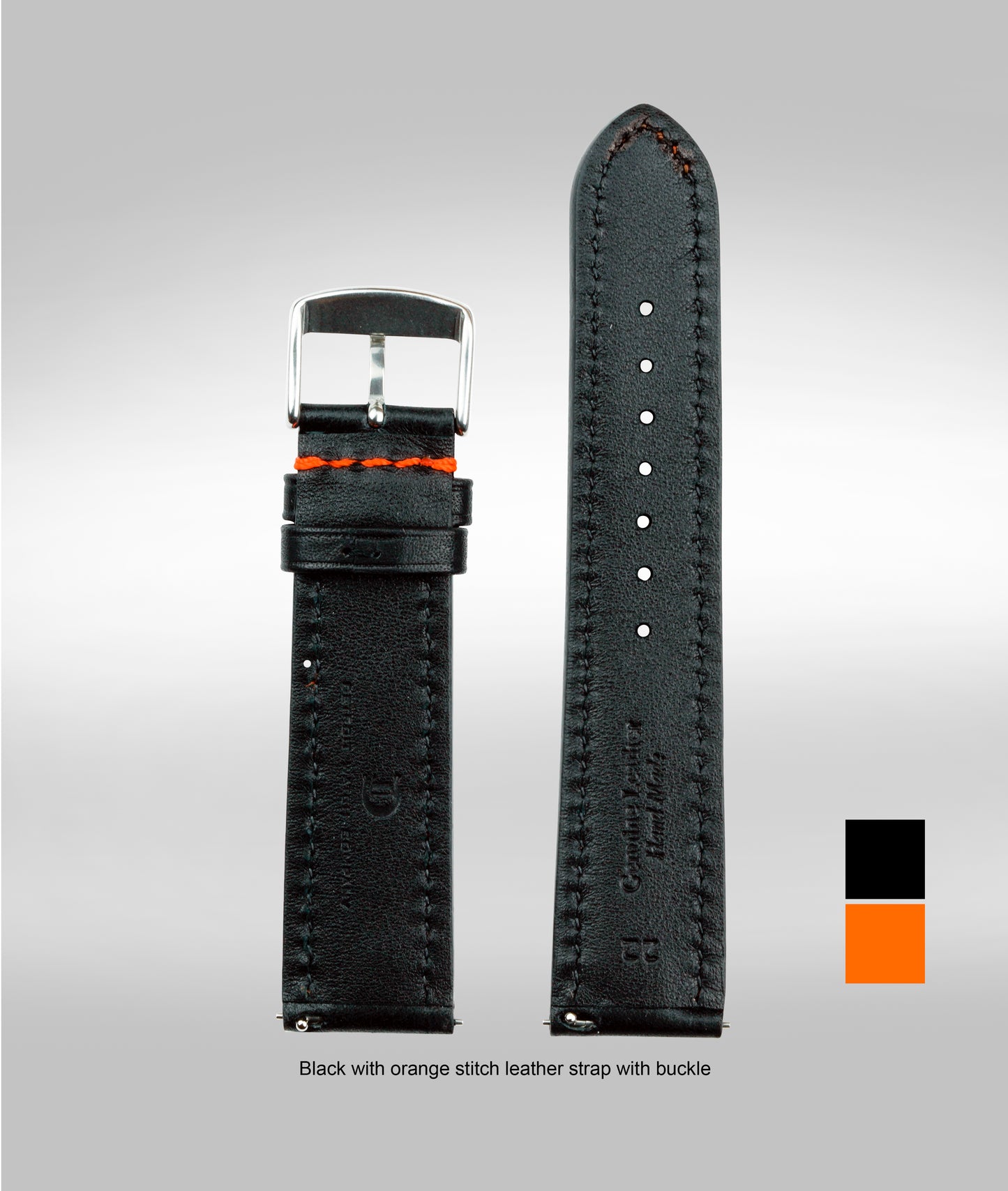 Black with orange stitch padded leather strap - 22mm