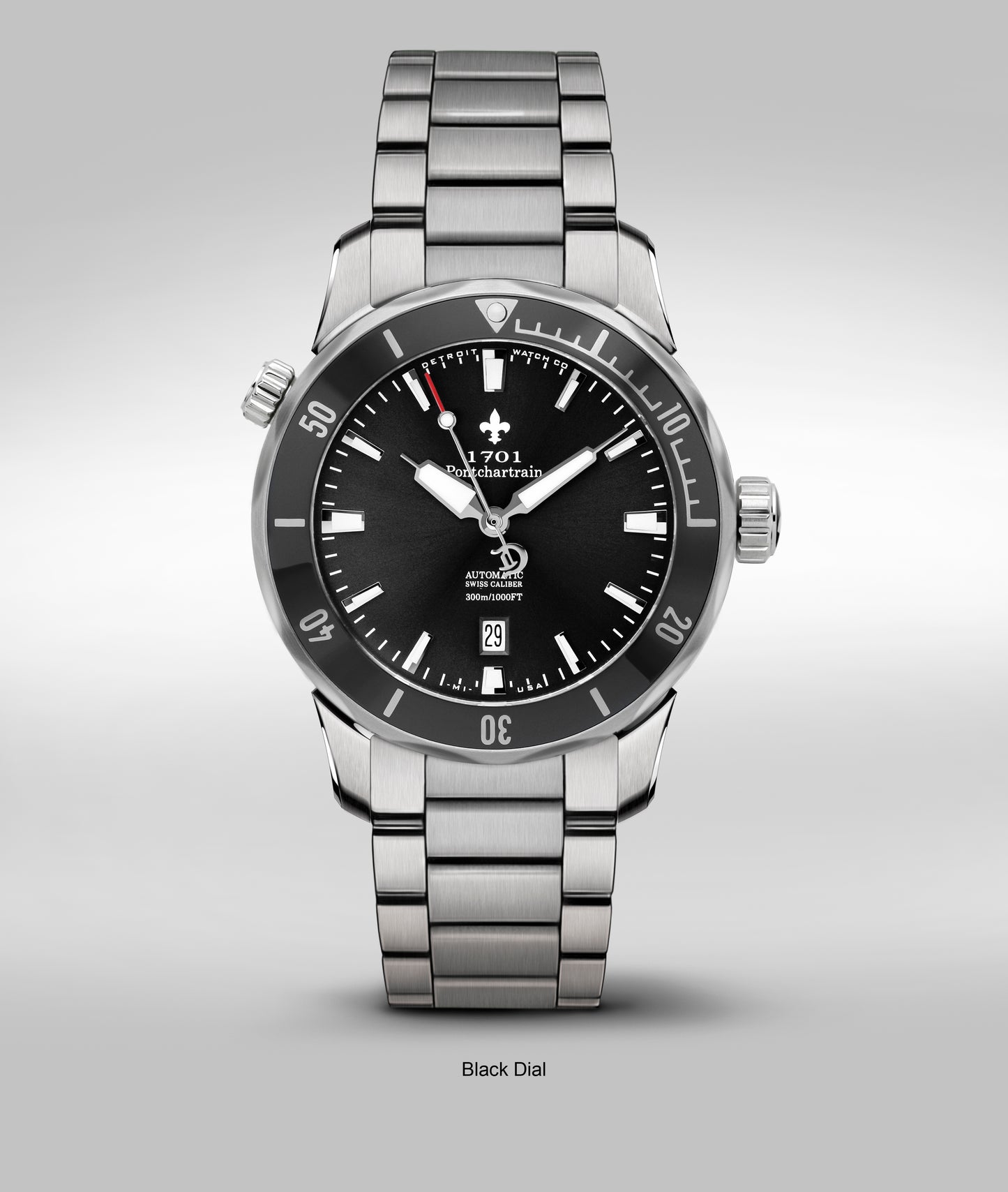 1701 Pontchartrain diver. Black dial/bezel. Swiss automatic