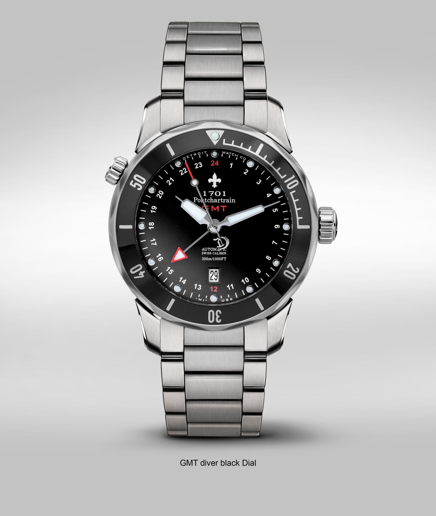 1701 Pontchartrain GMT diver. Black dial/bezel