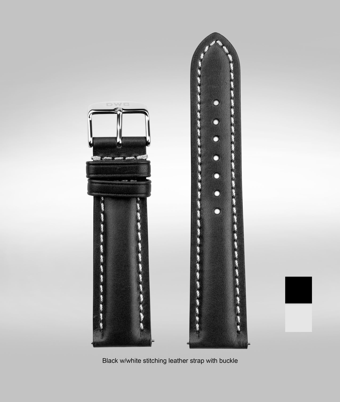 Black w/white stitch padded leather strap - 22mm