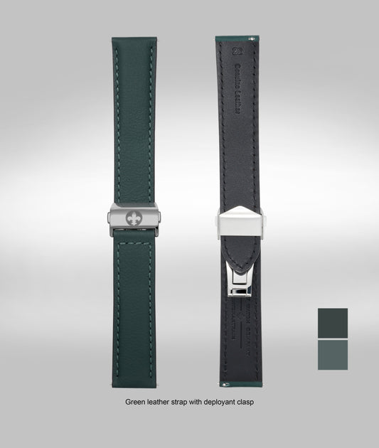 Green padded leather strap - 22mm