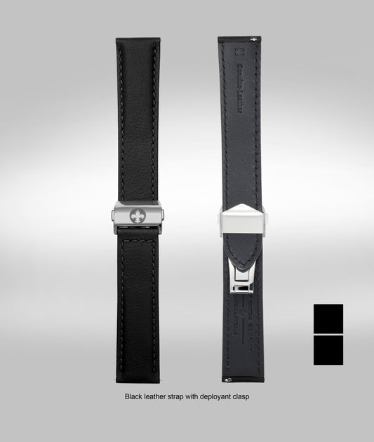 Black padded leather strap - Micro slide clasp- 22mm