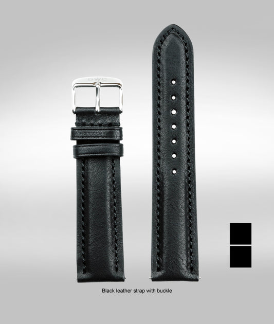 DWC black Padded leather strap with buckle - 20mm