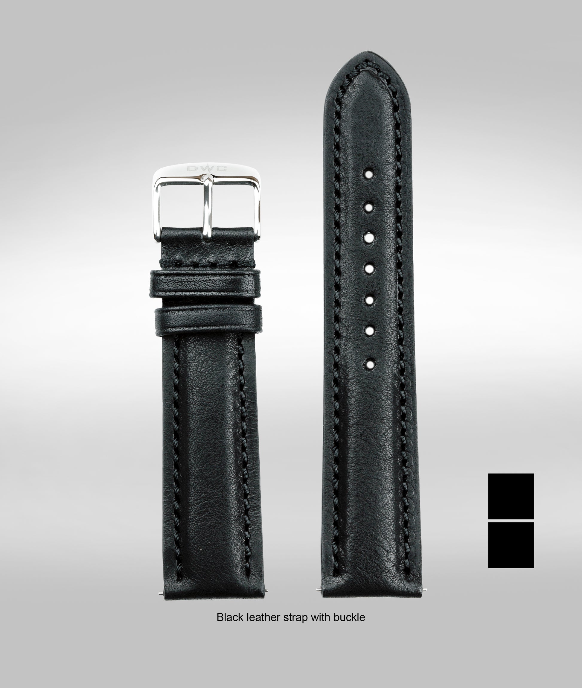 DWC Black Padded leather strap with buckle - 20mm DWC Black Padded leather strap with buckle - 20mm