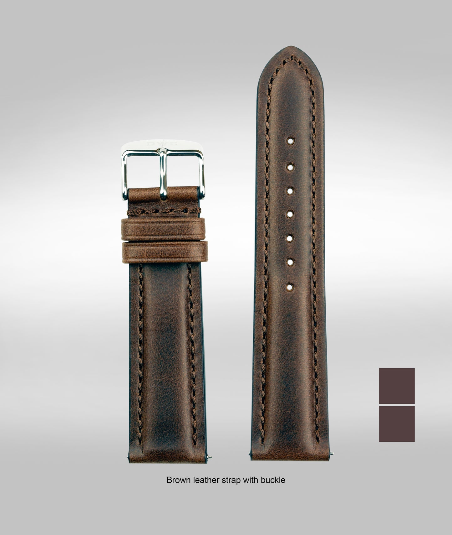 DWC dark brown padded leather strap with buckle - 20mm