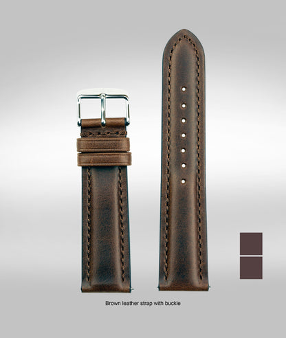 DWC dark brown padded leather strap with buckle - 20mm