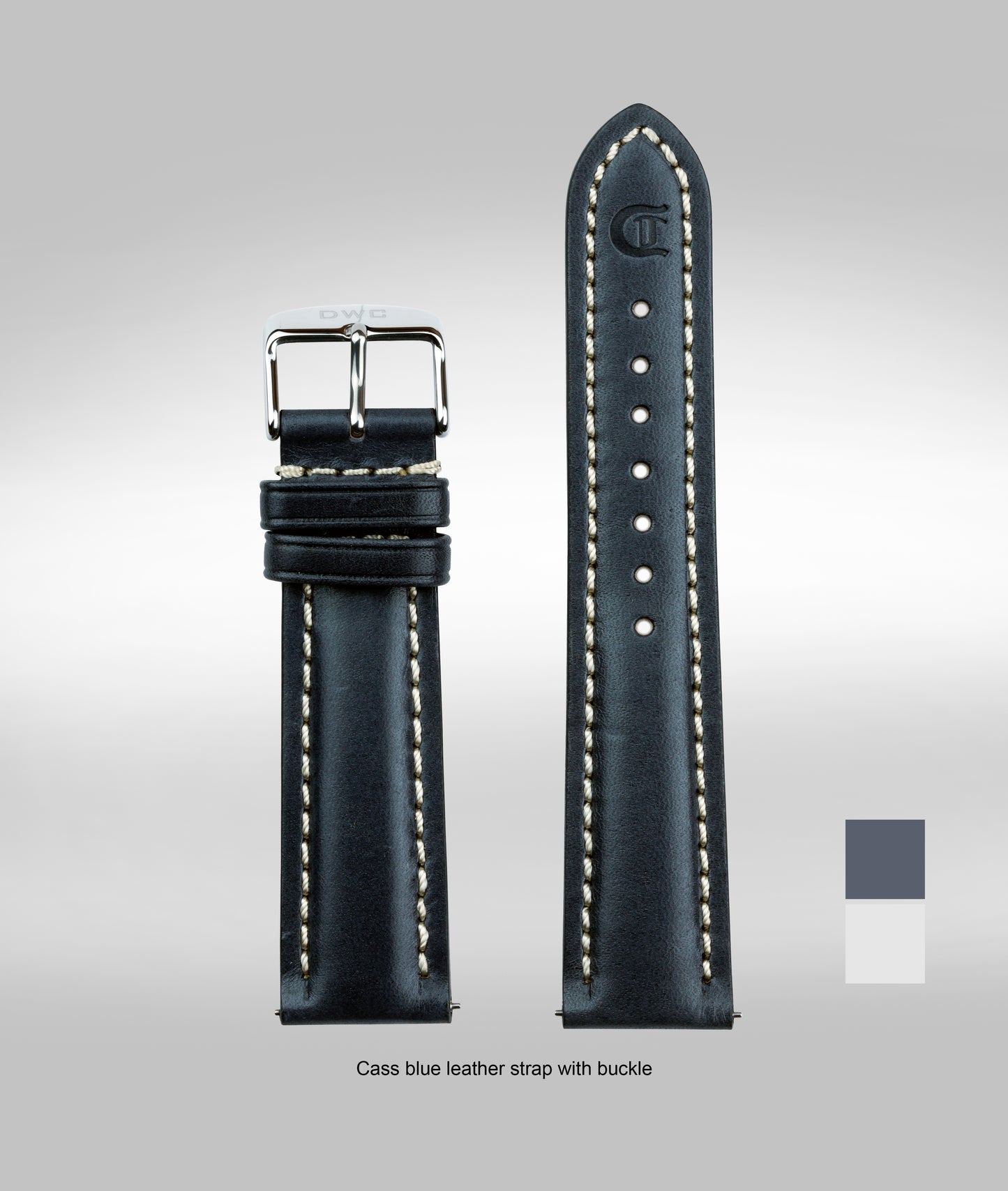 Cass blue padded leather strap - 22mm